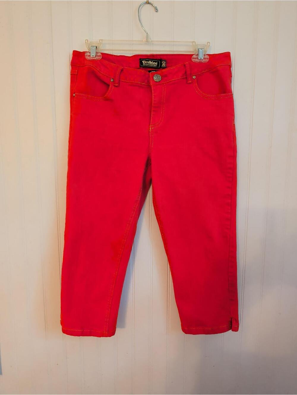 Devoted Y2K 2010's  Fire Red Orange Low Rise Crop Denim Jeans Size 30 inch